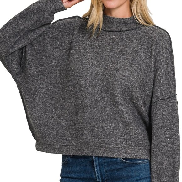 Zenana Brushed Melange Hacci Cropped Sweater - Picture 1 of 3